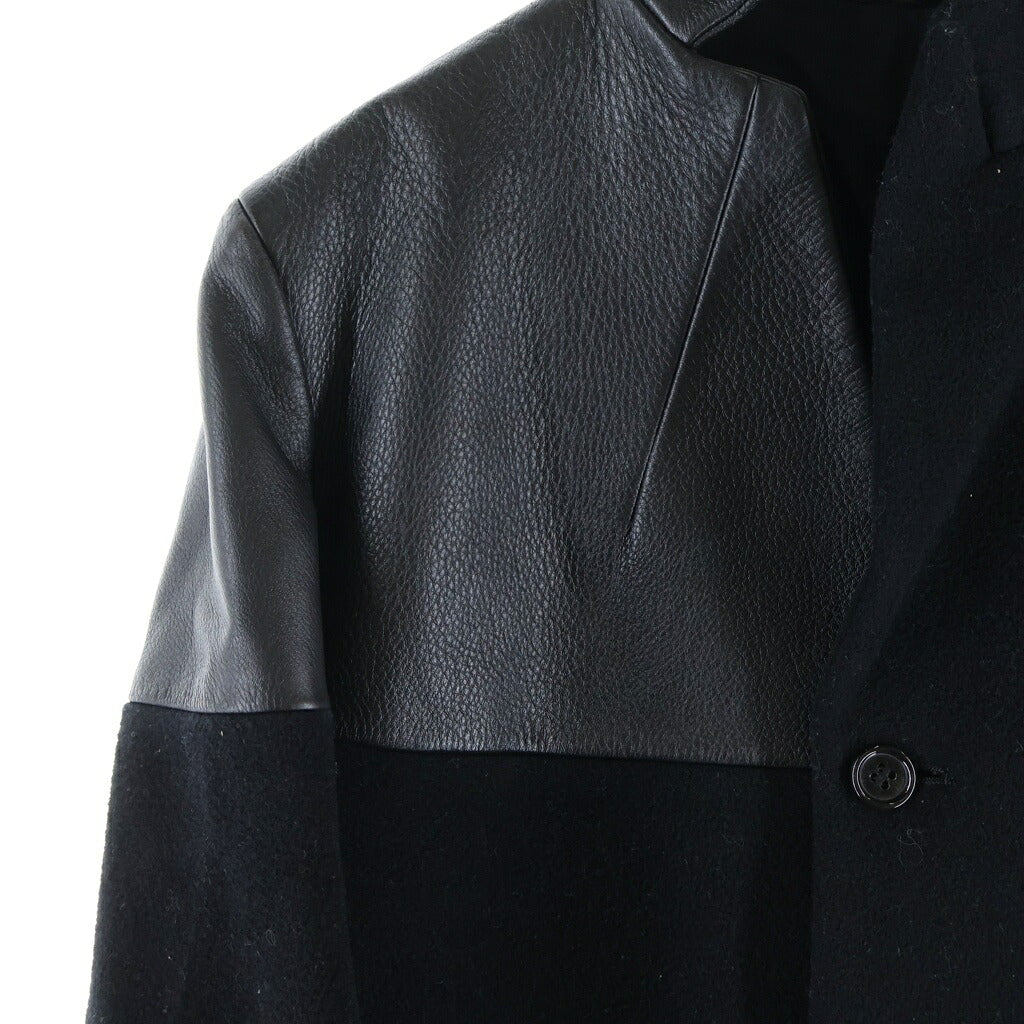 Yohji Yamamoto FEMME(ヨウジヤマモトファム) 02AW レザー切り替え ウールジャケット レディース ブラック FM-J01-800