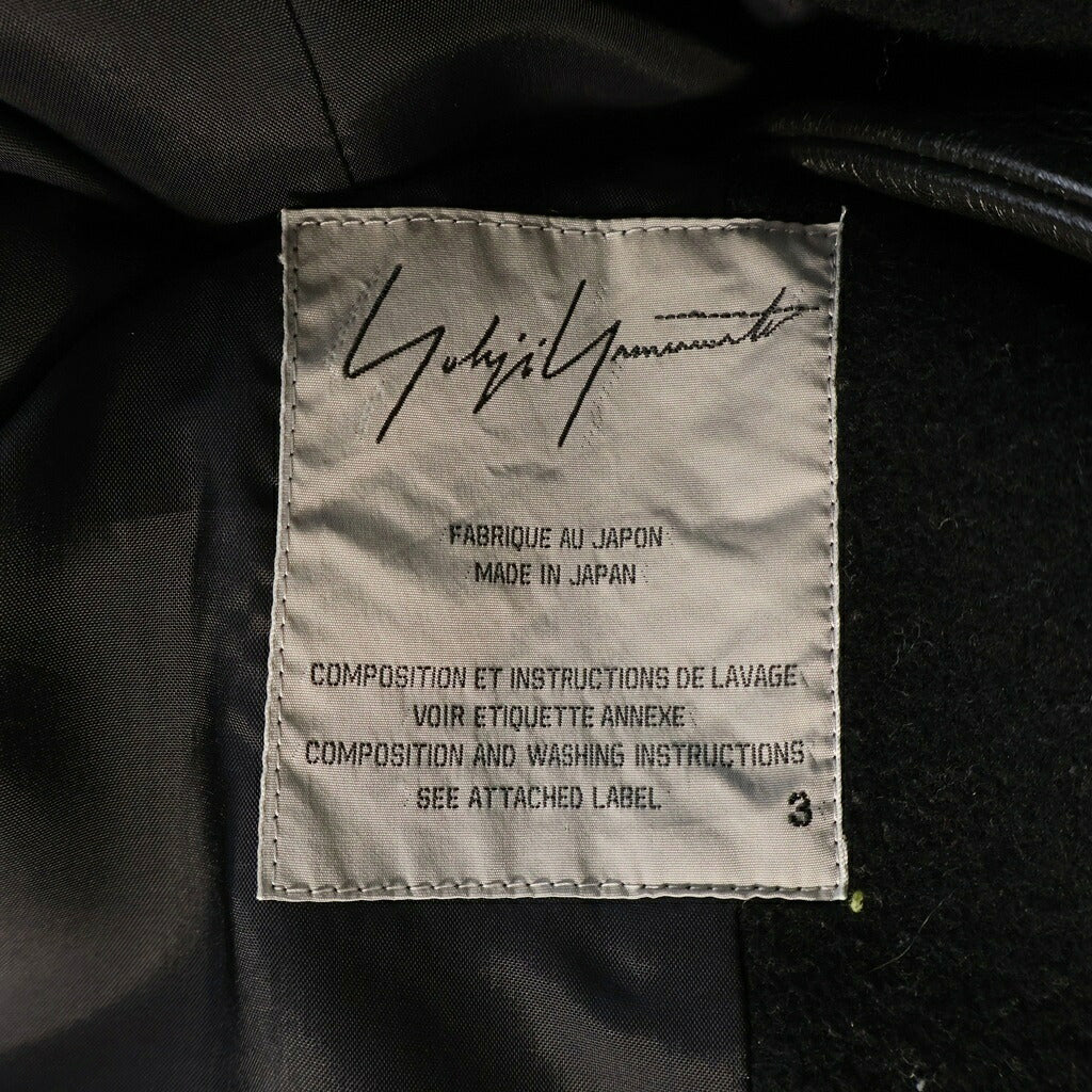 Yohji Yamamoto FEMME(ヨウジヤマモトファム) 02AW レザー切り替え ウールジャケット レディース ブラック FM-J01-800