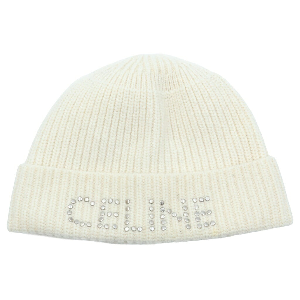 CELINE(セリーヌ) スタッズロゴ ビーニー ニット帽 ホワイト 2A42W536Q