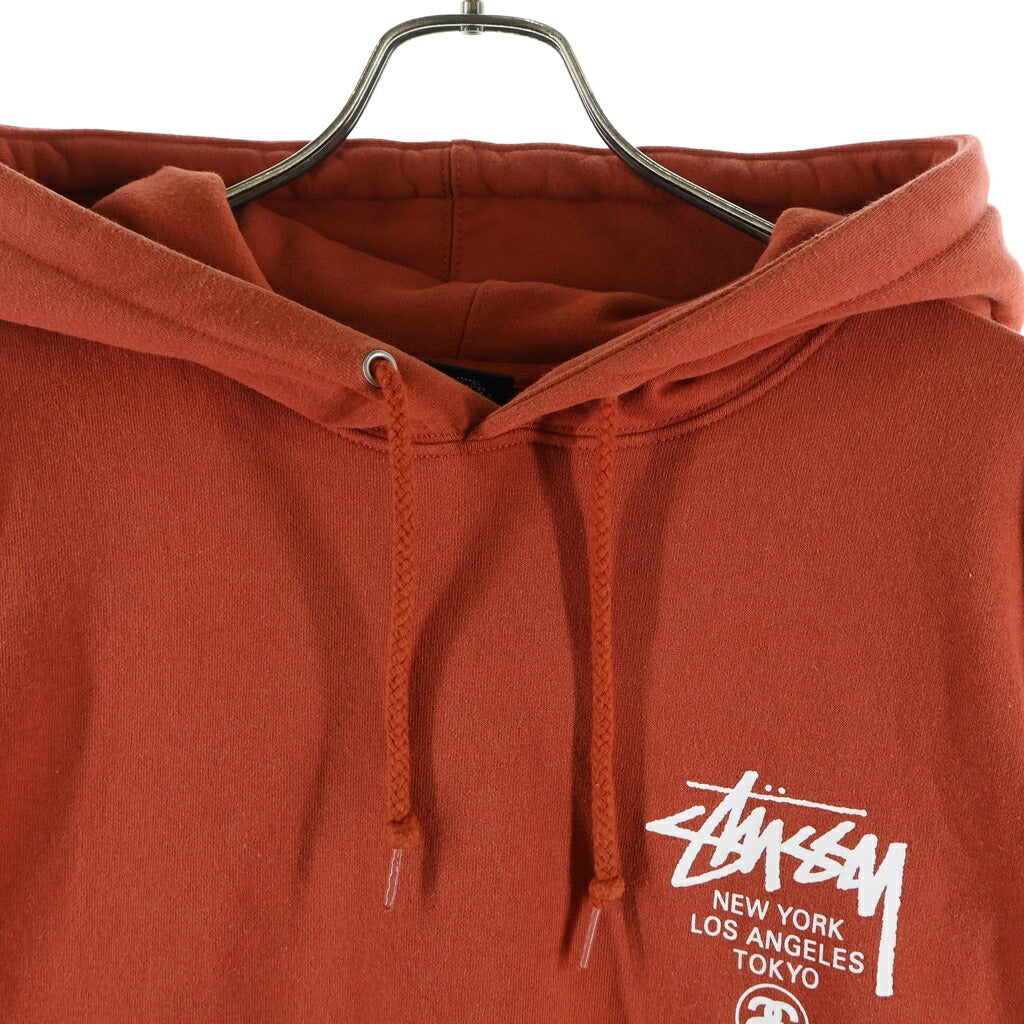 STUSSY(ステューシー) World Tour Hoodie ワールドツアー 両面プリント プルオーバーフーディー パーカー レッド