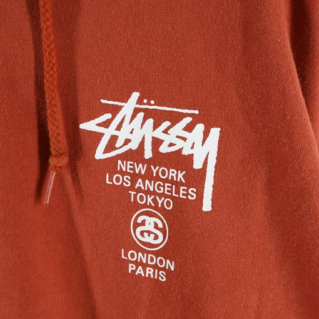 STUSSY(ステューシー) World Tour Hoodie ワールドツアー 両面プリント プルオーバーフーディー パーカー レッド
