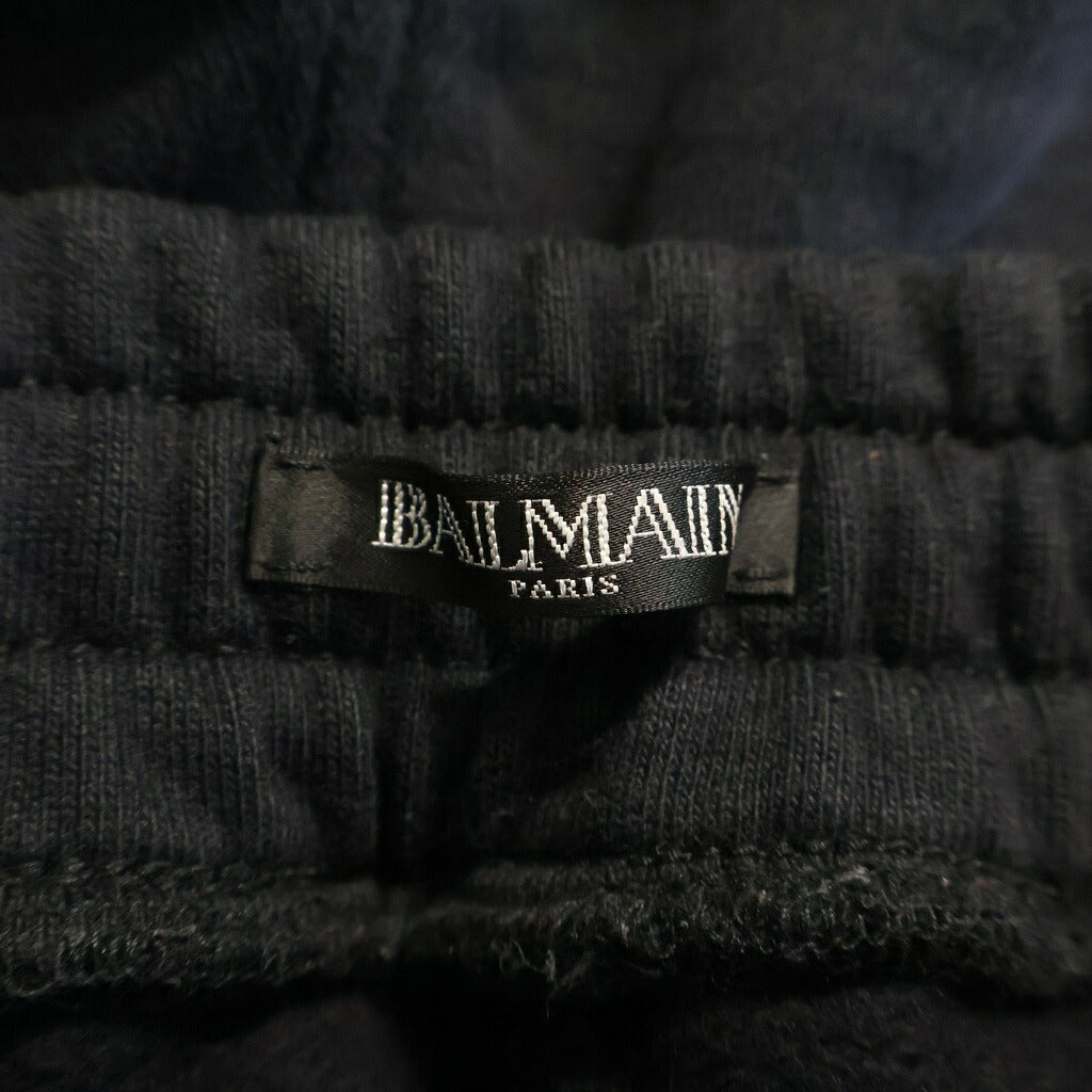 BALMAIN(バルマン) スウェットバイカーパンツ レザー切り替えジョガーパンツ ブラック S6HJ510D143C