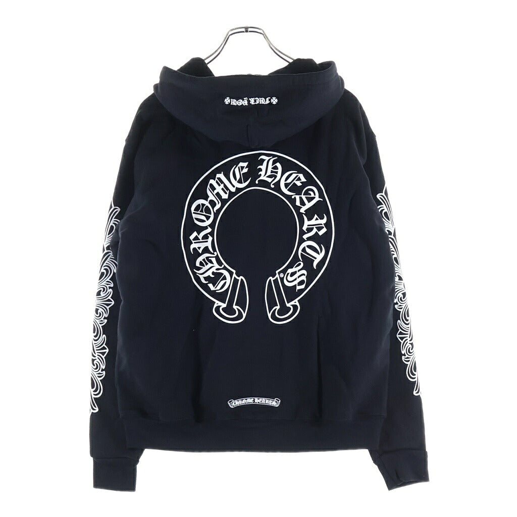 CHROME HEARTS(クロムハーツ) THRML HD ZIP 裏地サーマル 袖フローラル バックホースシュー ジップパーカー ブラック