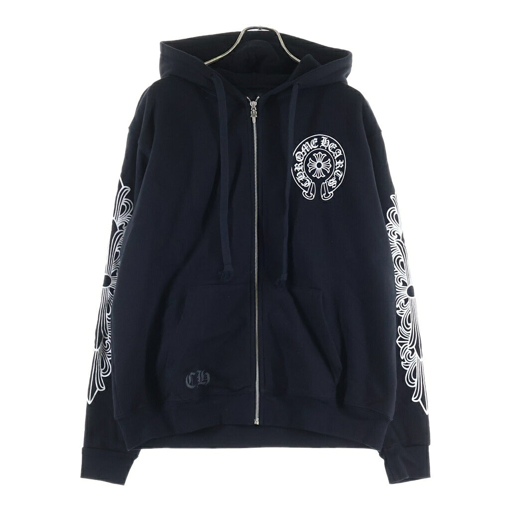 CHROME HEARTS(クロムハーツ) THRML HD ZIP 裏地サーマル 袖フローラル バックホースシュー ジップパーカー ブラック