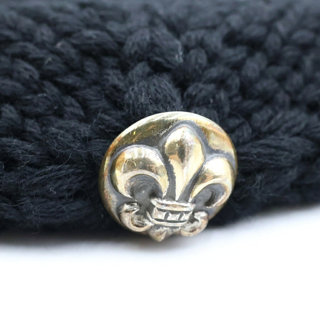 CHROME HEARTS(クロムハーツ) BS FLARE LEATHER PATCH BSフレア レザーパッチ付き クロスボール ビーニー ニット帽 ブラック