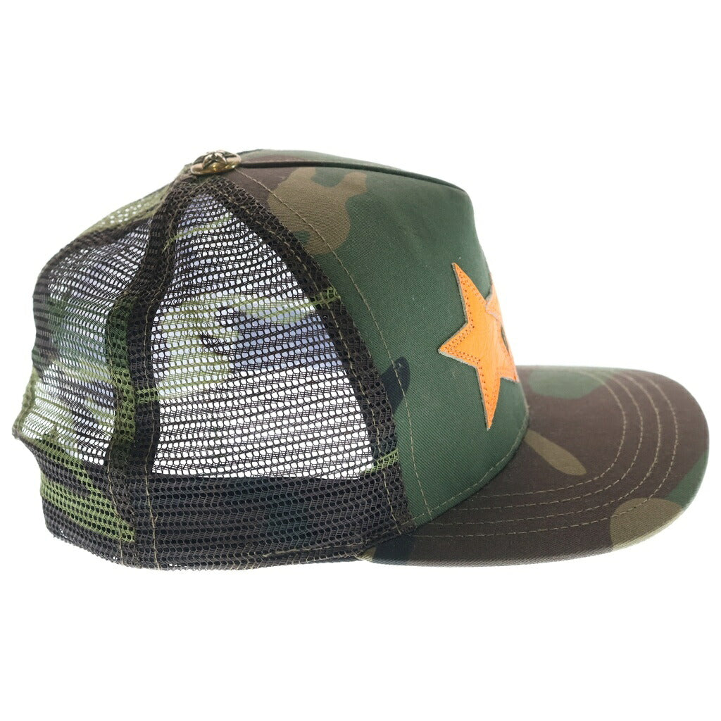 CHROME HEARTS(クロムハーツ) 3STAR TRUCKER CAP スターレザーパッチ スターボール付き カモフラ メッシュ トラッカーキャップ カーキ