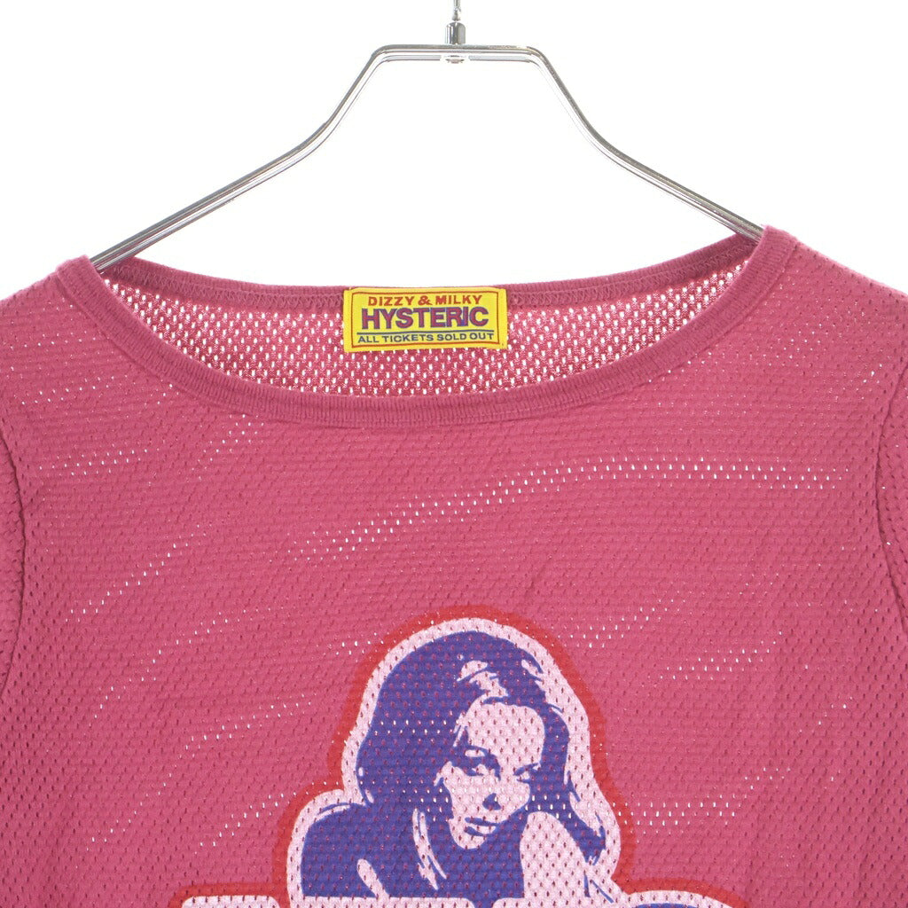 HYSTERIC GLAMOUR(ヒステリックグラマー) フロントヒスガールプリント クルーネック長袖カットソーTシャツ レッド レディース 01251CL04
