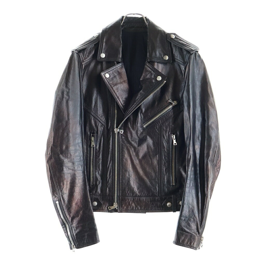 BALMAIN(バルマン) DOUBLE RIDER JACKET メタリック加工 ジップアップダブルライダースジャケット ブラック RH18257L015
