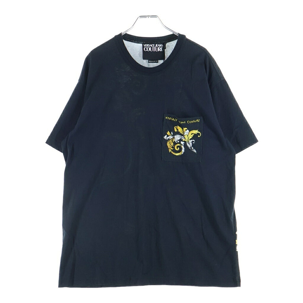VERSACE JEANS COUTURE(ヴェルサーチジーンズクチュール) 両面プリント クルーネックTシャツ カットソー ブラック 78GAH6RB