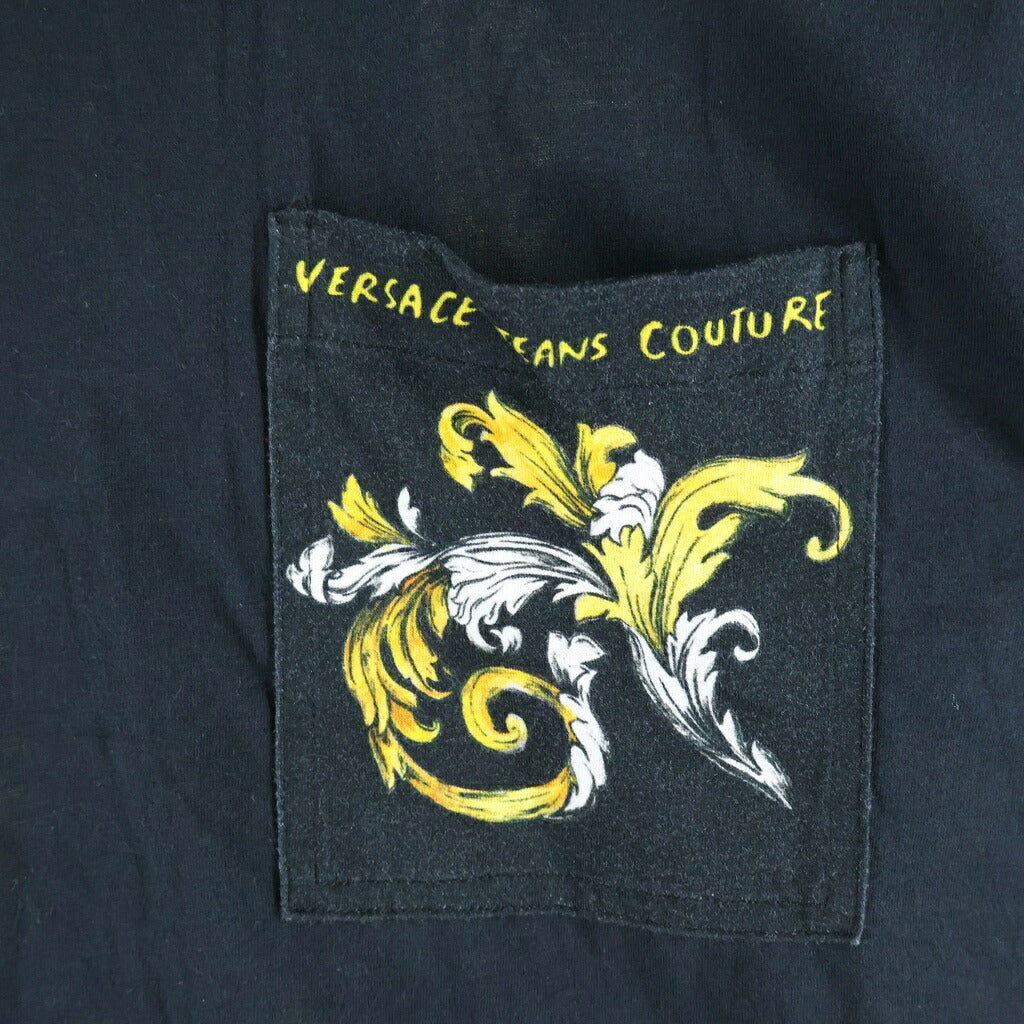 VERSACE JEANS COUTURE(ヴェルサーチジーンズクチュール) 両面プリント クルーネックTシャツ カットソー ブラック 78GAH6RB