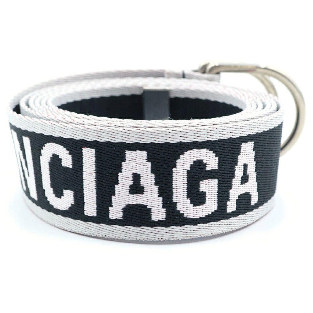 BALENCIAGA(バレンシアガ) 24SS ロゴエンブロイダリー Dリングスライダーベルト ブラック/ホワイト 703137