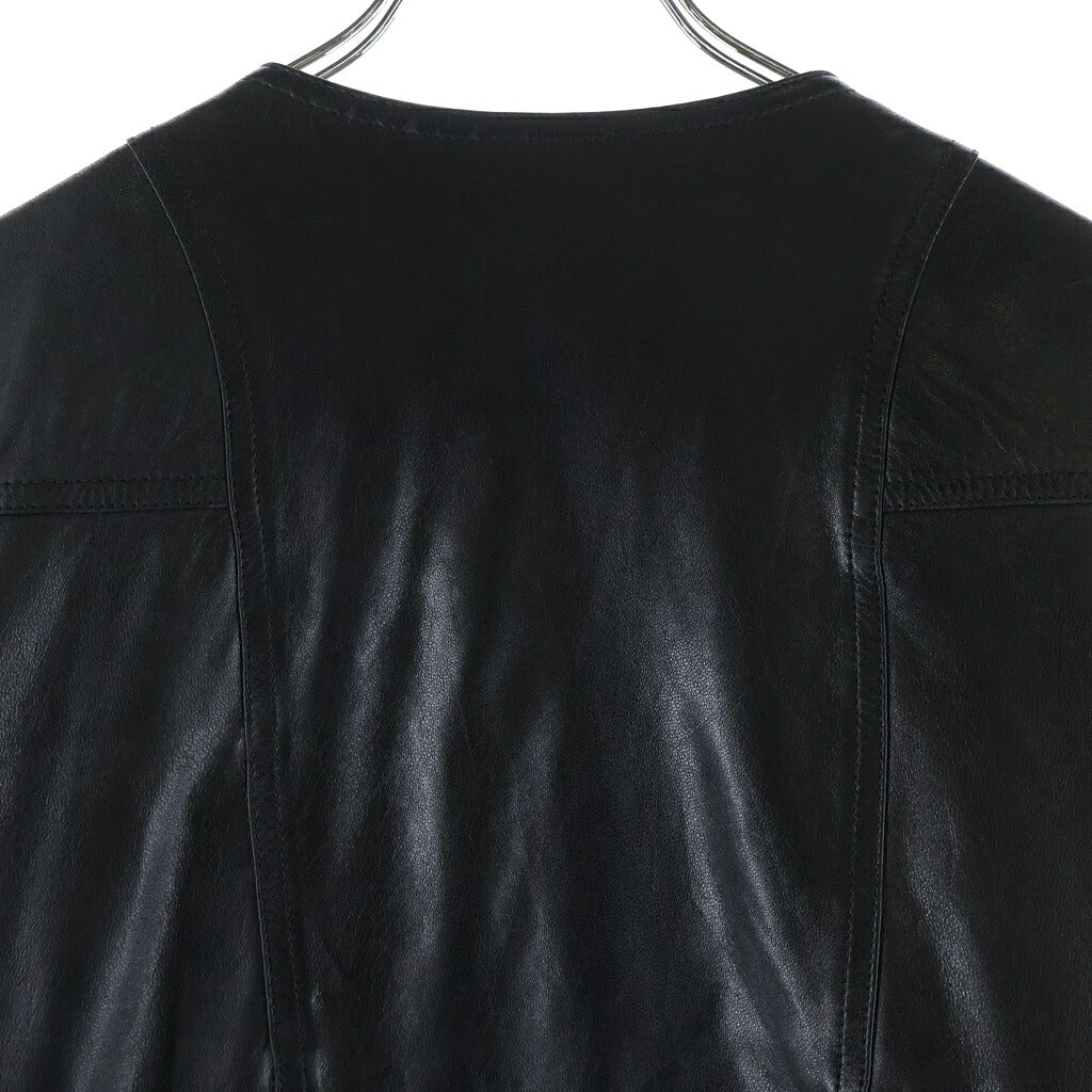 Rick Owens(リックオウエンス) 14SS VICIOUS期 ラムレザーノーカラーシングルライダースジャケット ブラック RU14S1767-LGI