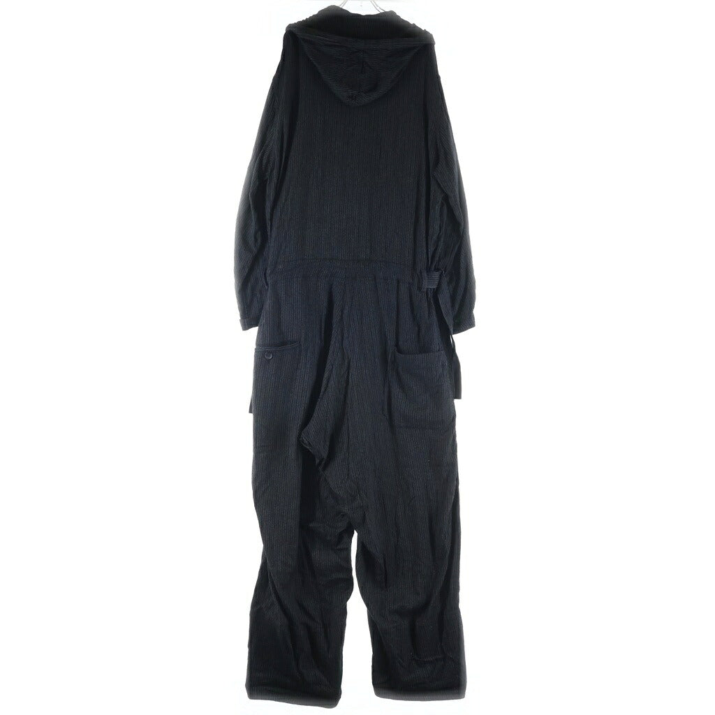 Yohji Yamamoto(ヨウジヤマモト) 23SS hooded zip-up jumpsuit ジャンプスーツ フード付きオールインワン ブラック HZ-D01-202
