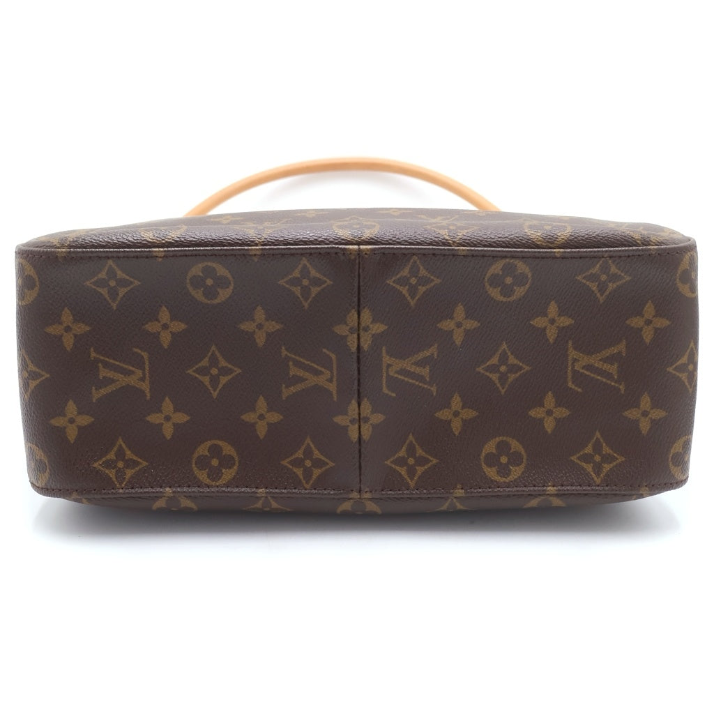 LOUIS VUITTON(ルイヴィトン) モノグラム ルーピングGM ハンドバッグ トートバッグ ブラウン レザー×PVC M51145 ゴールド金具 レディース