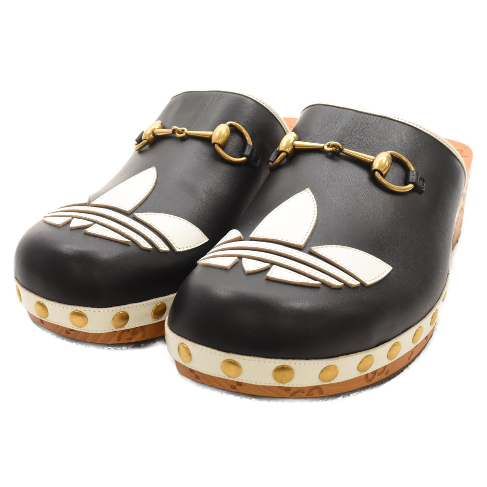 GUCCI(グッチ) ×adidas clog sandals クロッグ レザー フロントロゴサンダル 702252 ブラック