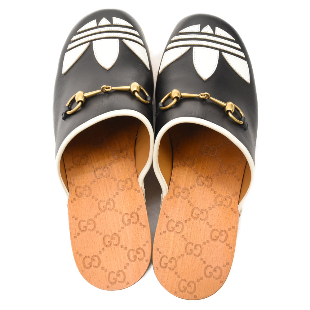 GUCCI(グッチ) ×adidas clog sandals クロッグ レザー フロントロゴサンダル 702252 ブラック