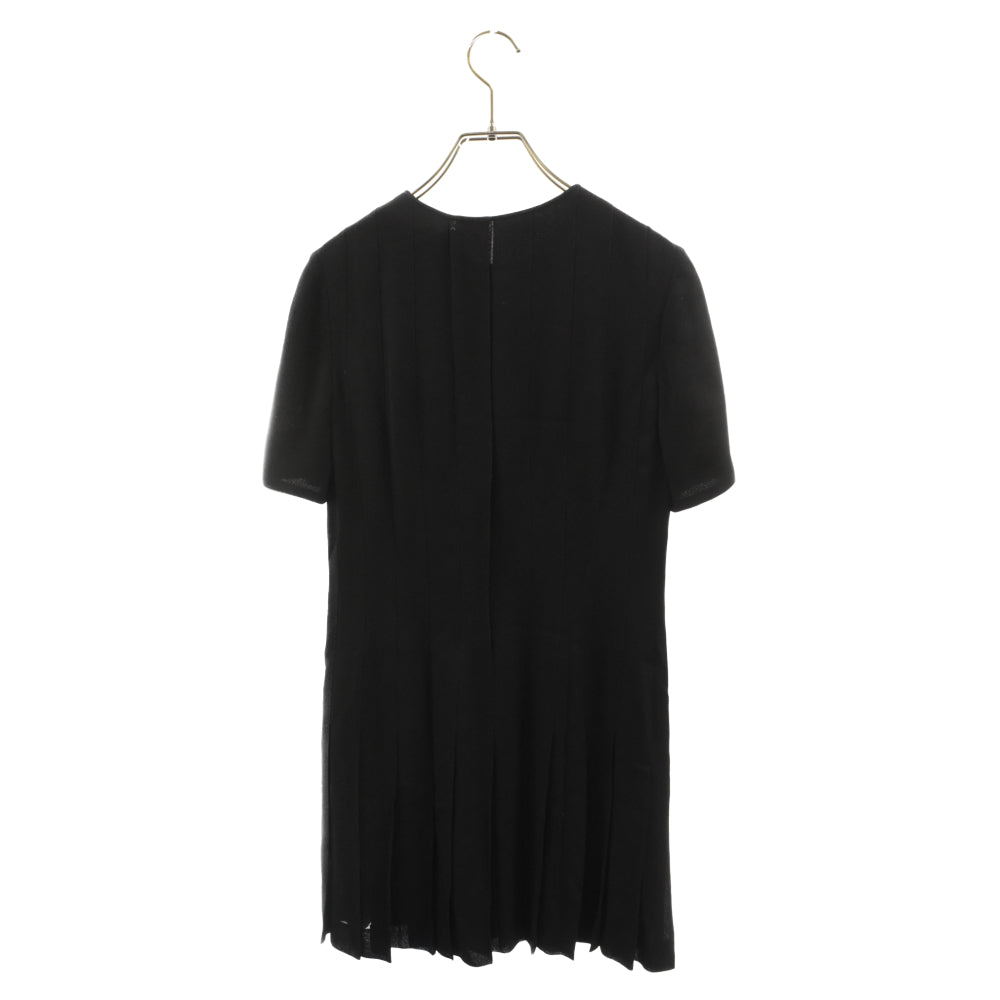 SAINT LAURENT PARIS(サンローランパリ) 19SS Pleats One-piece ストライプ レーヨン/シルク プリーツワンピース 613537 Y103W ブラック