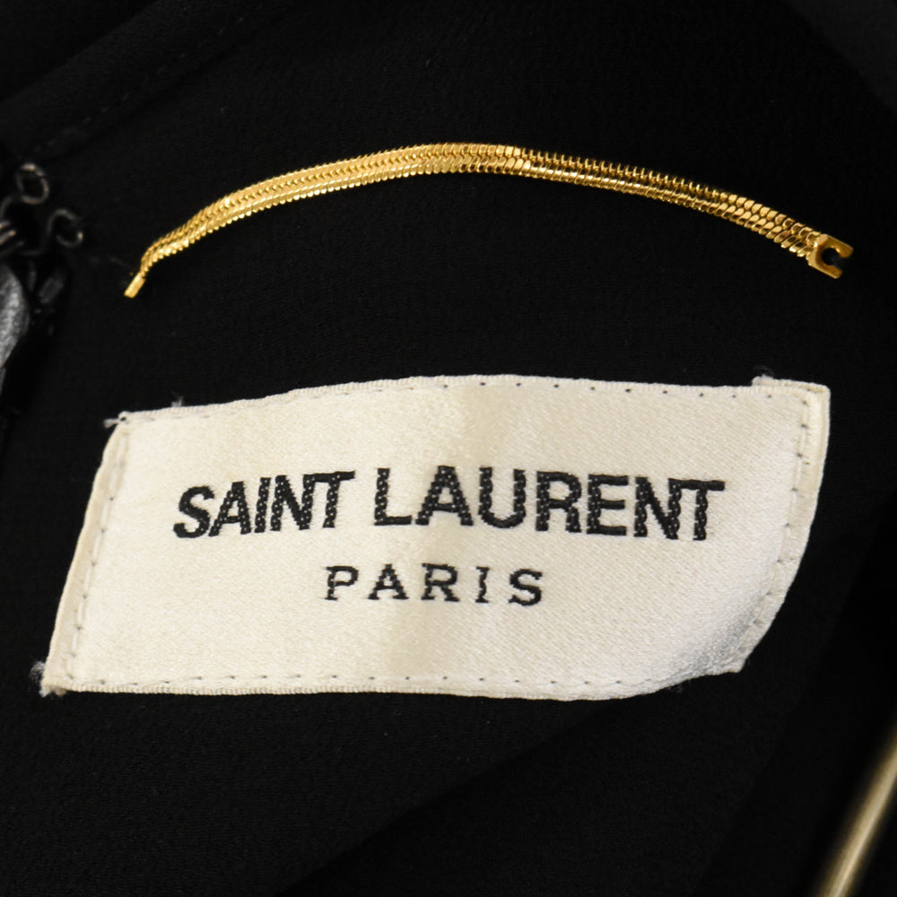 SAINT LAURENT PARIS(サンローランパリ) 19SS Pleats One-piece ストライプ レーヨン/シルク プリーツワンピース 613537 Y103W ブラック