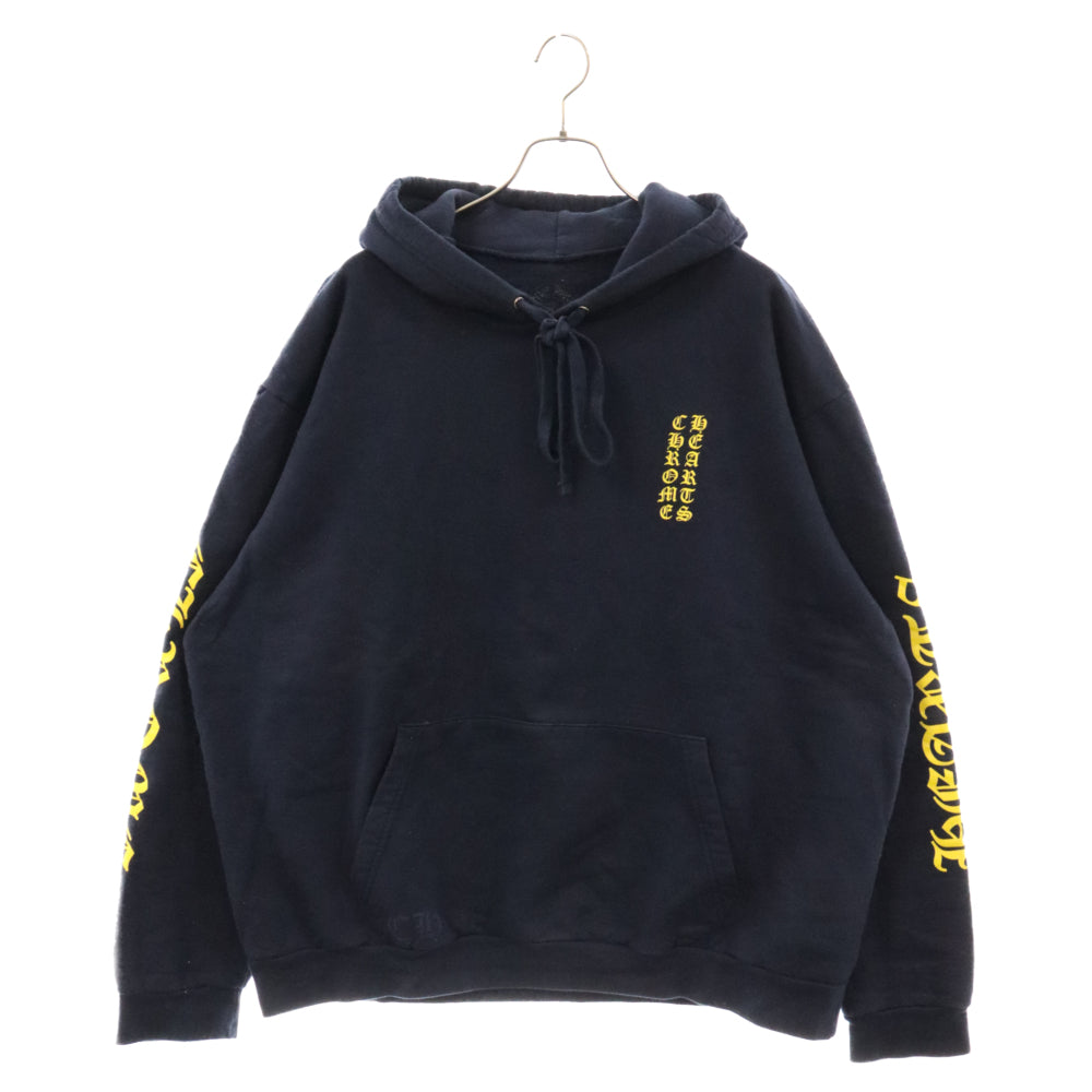 CHROME HEARTS(クロムハーツ) Yellow Sleeve Logo Pullover Hoodie オンライン限定 イエロースリーブロゴプルオーバーフーディ パーカー ネイビー/イエロー