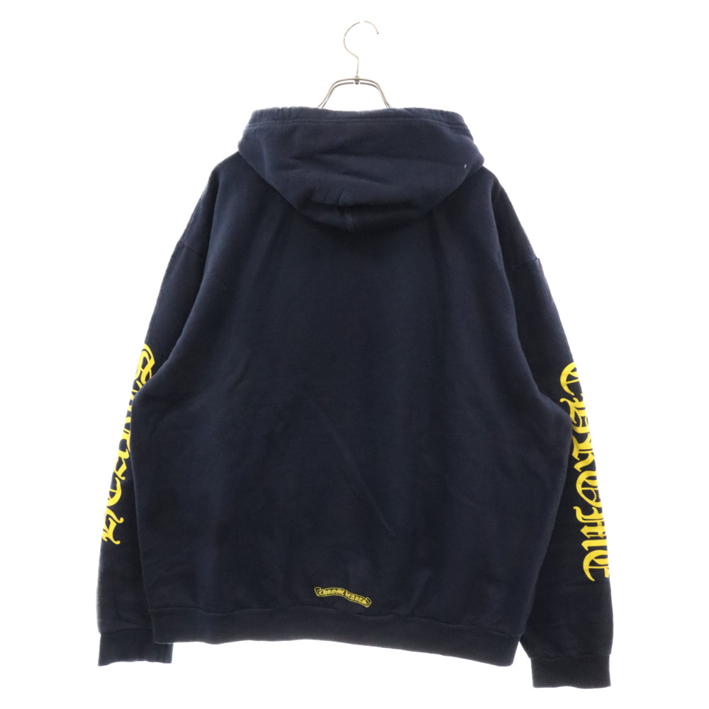 CHROME HEARTS(クロムハーツ) Yellow Sleeve Logo Pullover Hoodie オンライン限定 イエロースリーブロゴプルオーバーフーディ パーカー ネイビー/イエロー