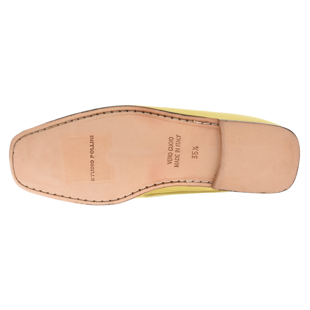 POLLINI(ポリーニ) レザー ホワイトステッチ ローファー シューズ イエロー レディース