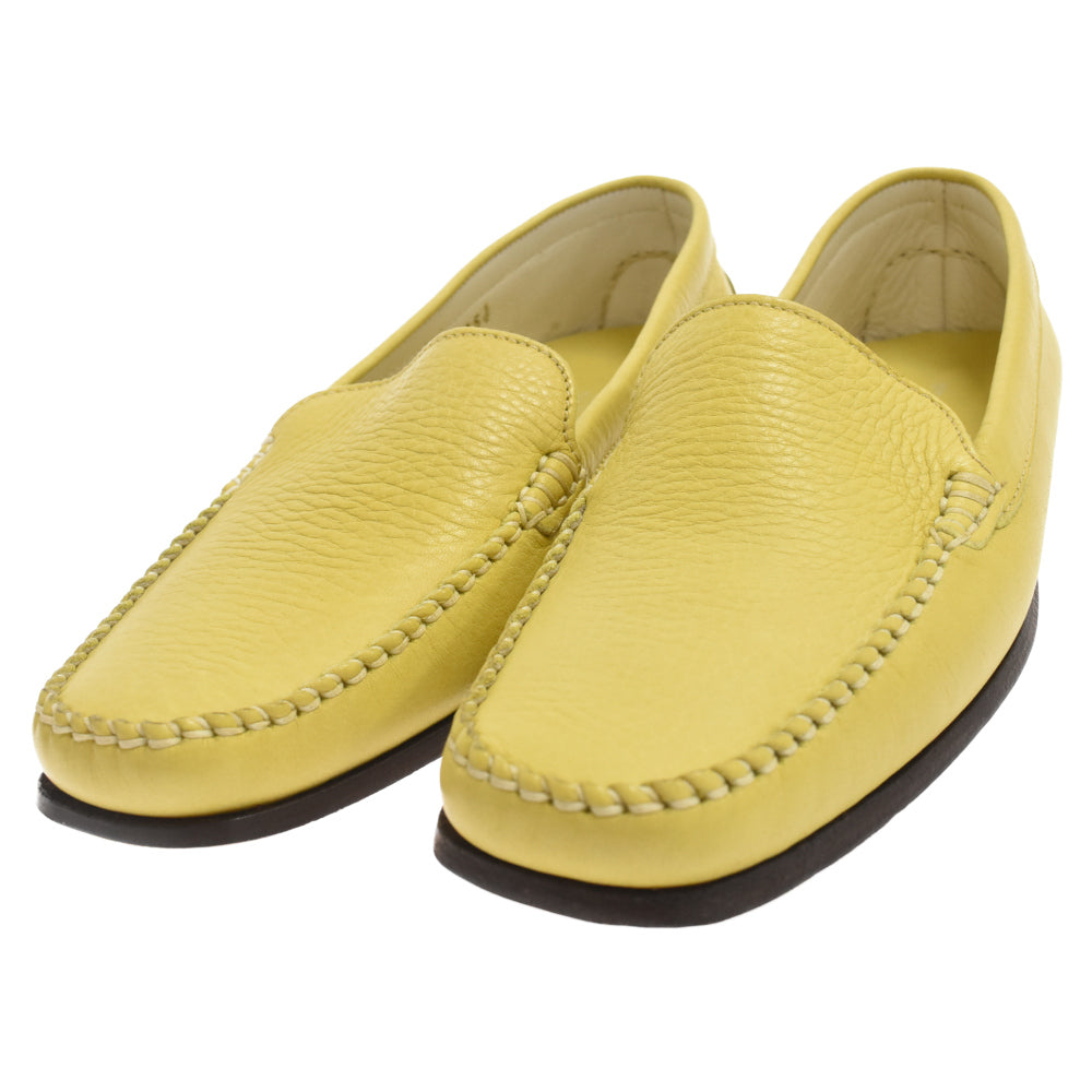 POLLINI(ポリーニ) レザー ホワイトステッチ ローファー シューズ イエロー レディース