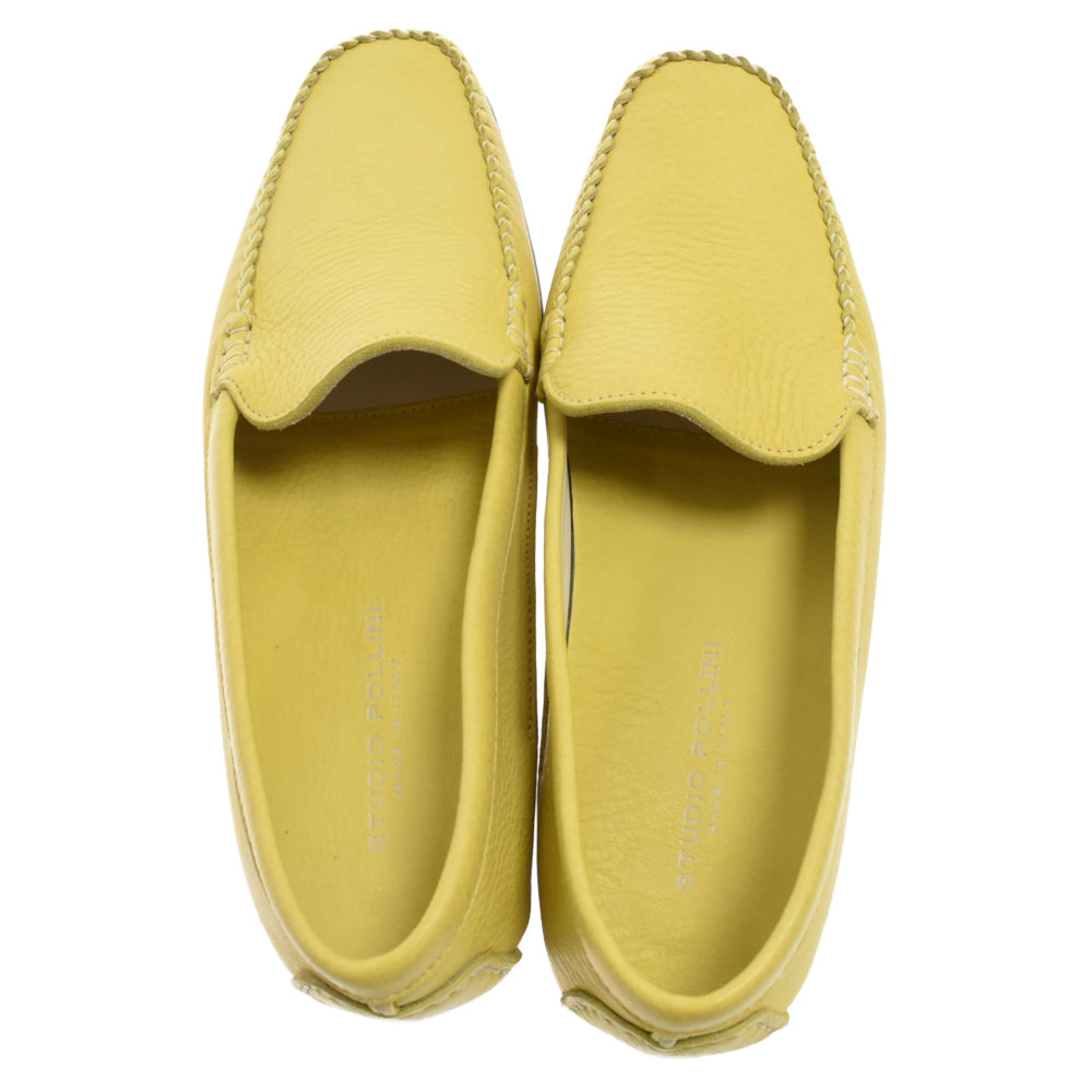 POLLINI(ポリーニ) レザー ホワイトステッチ ローファー シューズ イエロー レディース