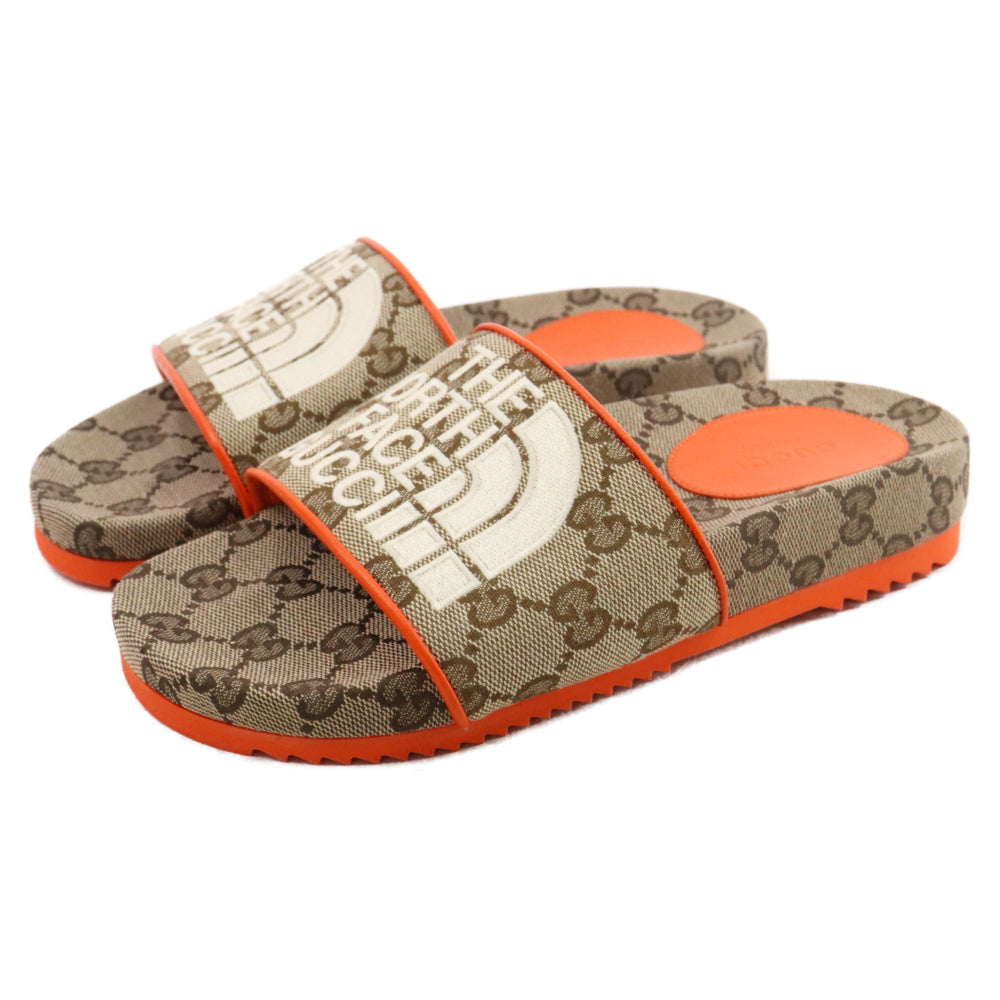 GUCCI(グッチ) 22SS × THE NORTH FACE ザノースフェイス GGキャンバス スライドミュール サンダル ブラウン 679947