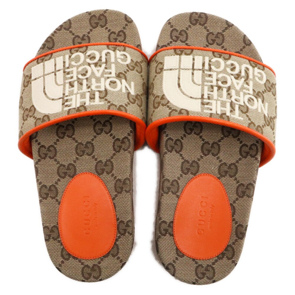 GUCCI(グッチ) 22SS × THE NORTH FACE ザノースフェイス GGキャンバス スライドミュール サンダル ブラウン 679947