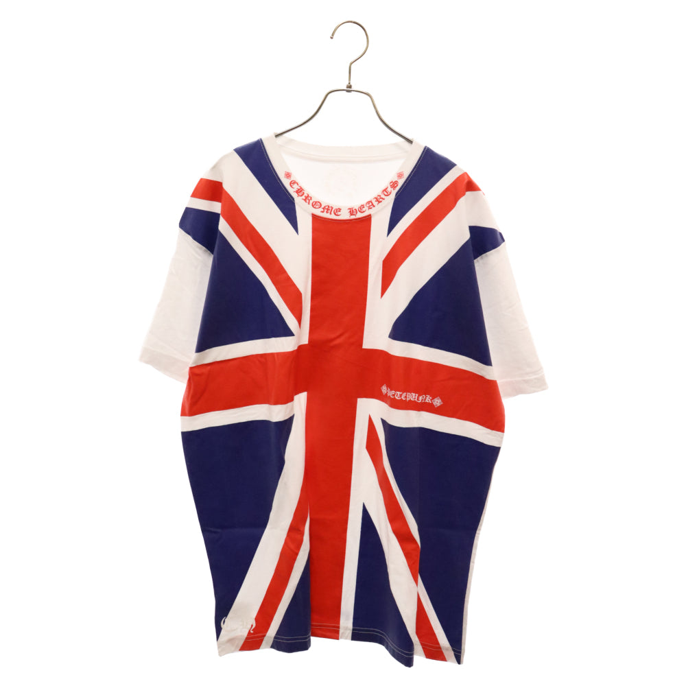 CHROME HEARTS(クロムハーツ) CH T-SHRT 1 ユニオンジャックプリントネックロゴ半袖Tシャツ ホワイト/ブルー/レッド