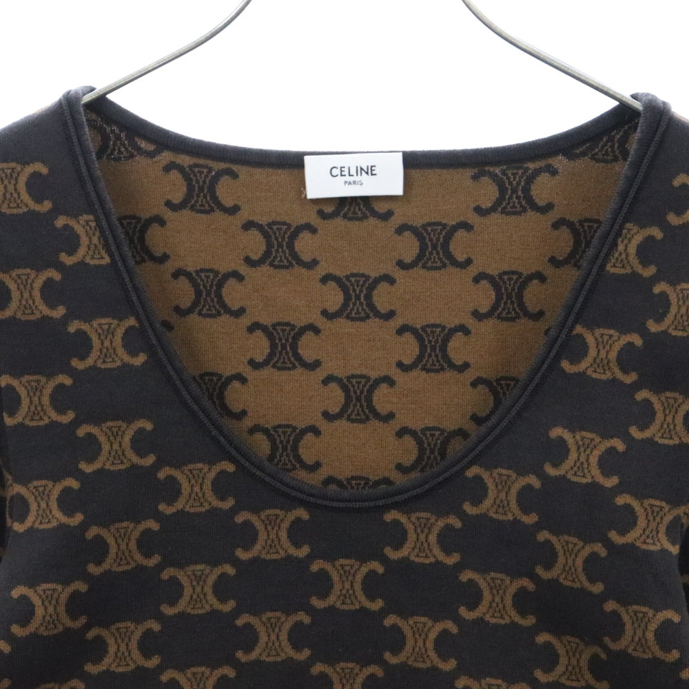 CELINE(セリーヌ) 23SS Triomphe Crop Top Cut And Sew 2AG03916Tトリオンフ クロップ トップ長袖Tシャツカットソー レディース ブラウン