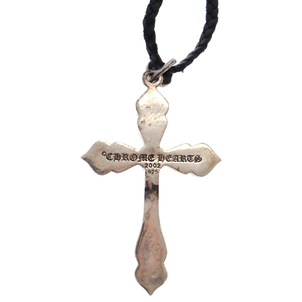 CHROME HEARTS(クロムハーツ) LRG SPADE CROSS ラージスペードクロス ペンダント レザーブレイド Wボロチップ シルバーネックレス シルバー/ブラック