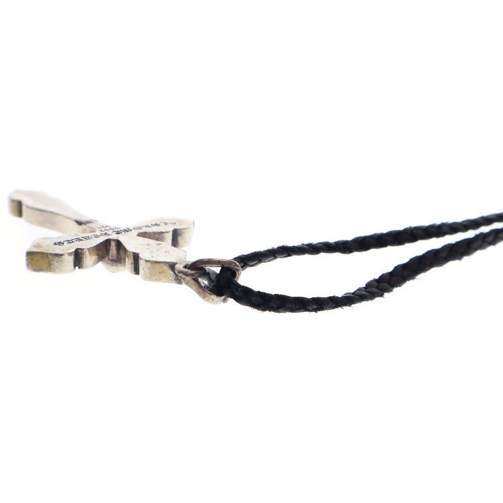 CHROME HEARTS(クロムハーツ) LRG SPADE CROSS ラージスペードクロス ペンダント レザーブレイド Wボロチップ シルバーネックレス シルバー/ブラック