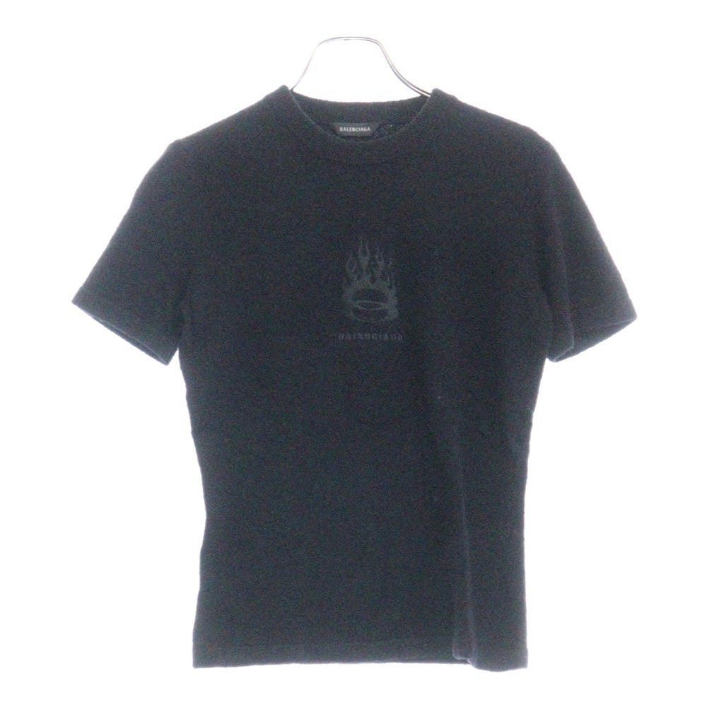 BALENCIAGA(バレンシアガ) ロゴ刺繍 パイル生地 Tシャツ カットソー ブラック レディース
