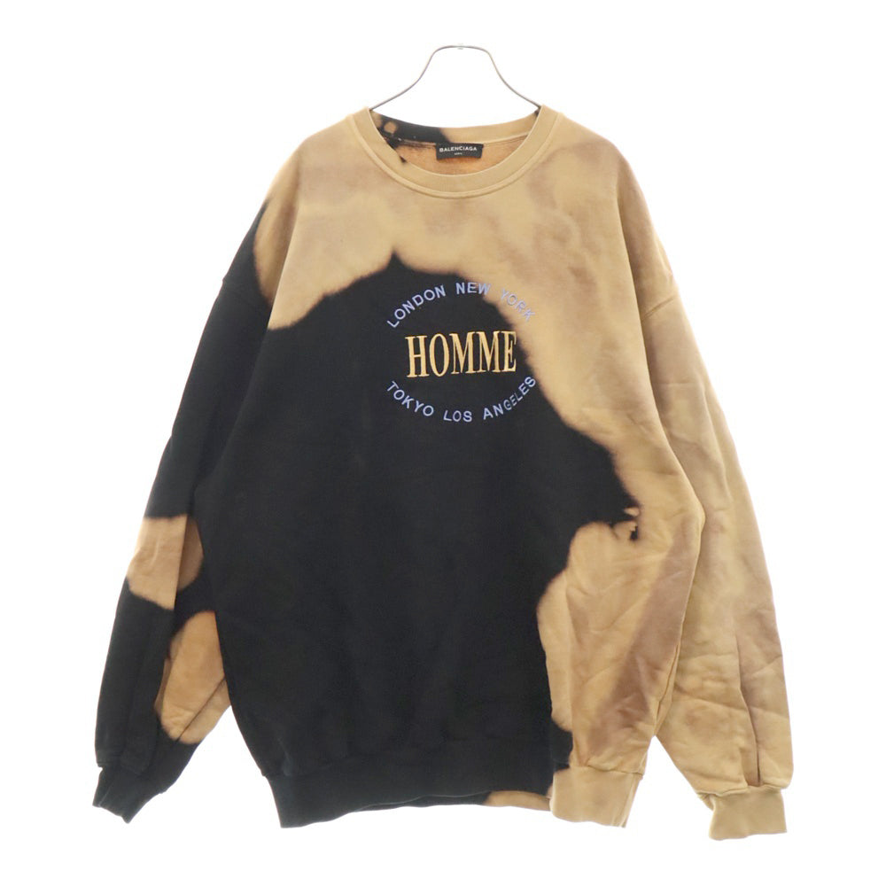 BALENCIAGA(バレンシアガ) 17AW Oversize Bleach Sweater Homme刺繍ロゴ オーバーサイズブリーチ クルーネック スウェットトレーナー ブラック/ベージュ 486095 TWK44