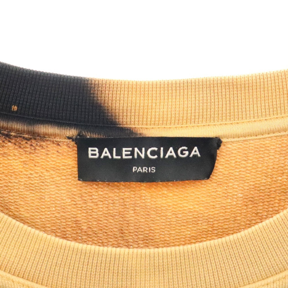 BALENCIAGA(バレンシアガ) 17AW Oversize Bleach Sweater Homme刺繍ロゴ オーバーサイズブリーチ クルーネック スウェットトレーナー ブラック/ベージュ 486095 TWK44