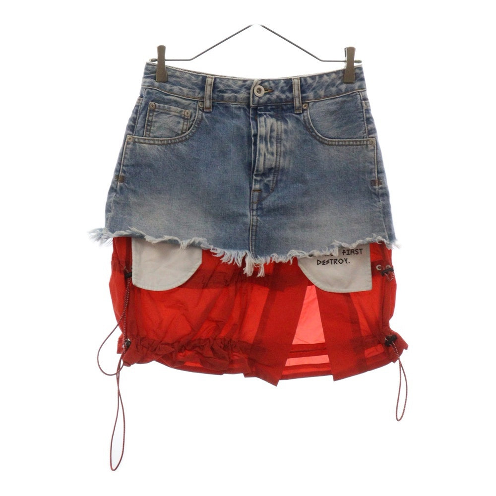 UNRAVEL PROJECT(アンレーベルプロジェクト) Blue Denim Deconstructed Skirt ブルーデニム デコンストラクト スカート レディース インディゴ/レッド