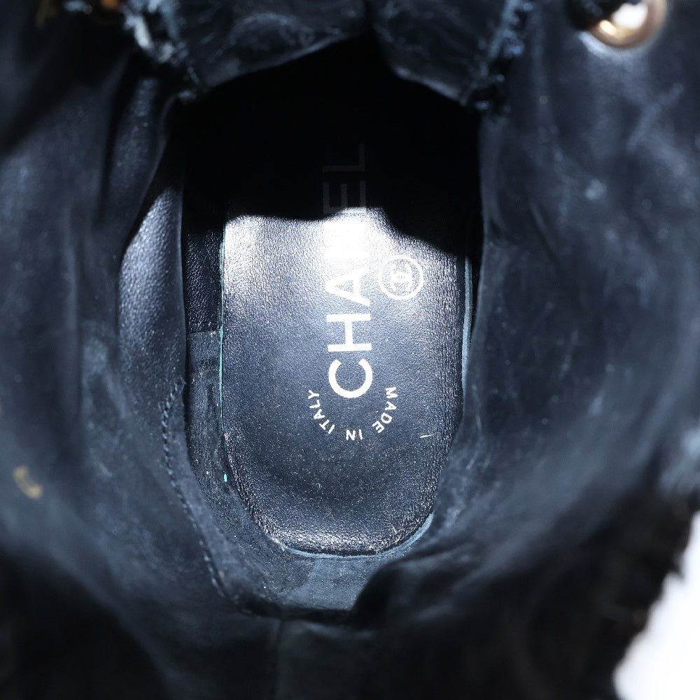 CHANEL(シャネル) ココマーク パール ツイード ショートブーツ ブラック/ブラウン37C G35154