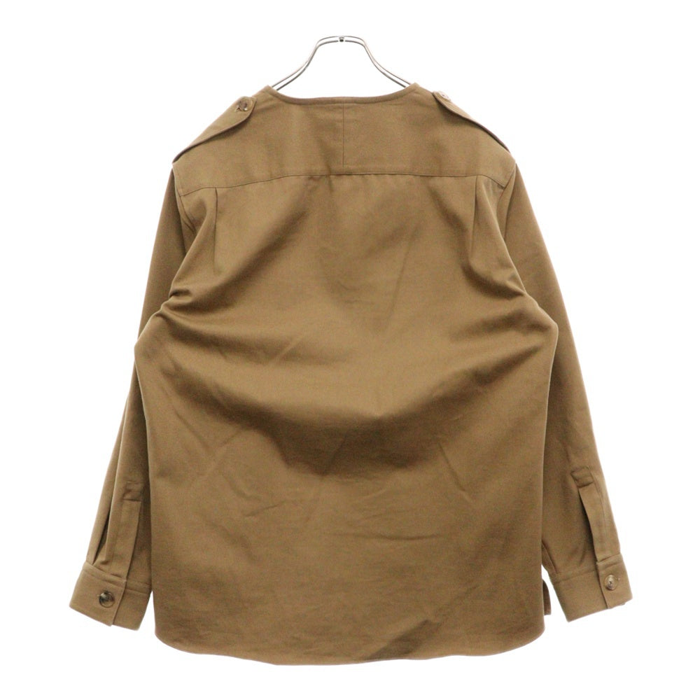 HERMES(エルメス) ノーカラー ハーフボタン 長袖シャツ キャメル