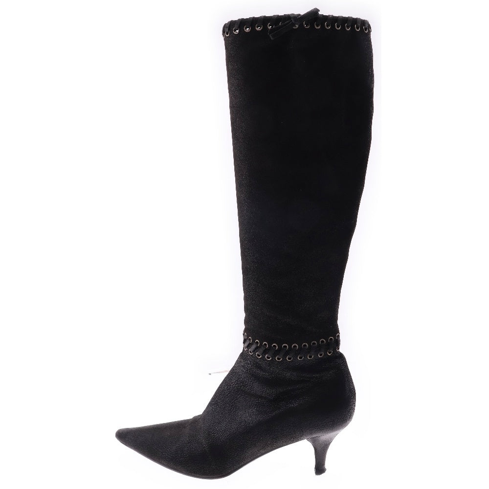 PRADA(プラダ) サイドジップ レザー ヒール ロングブーツ ブラック レディース 1W6507