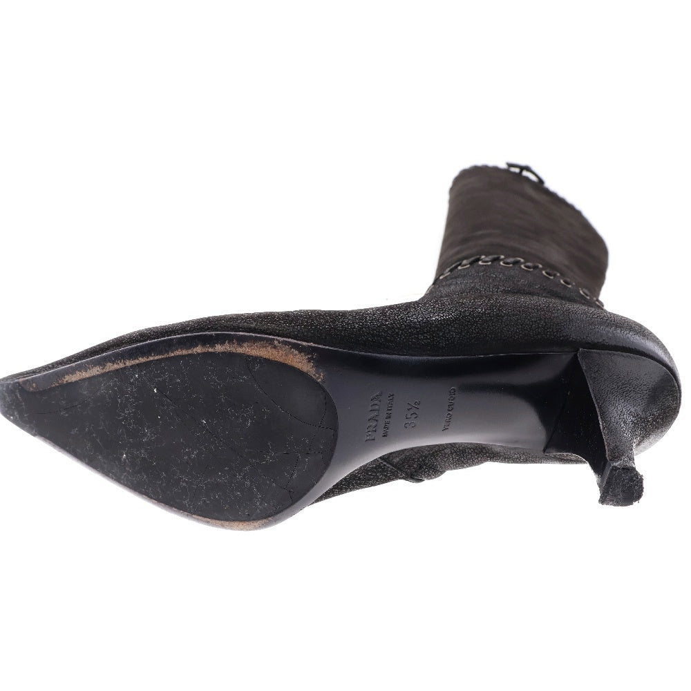 PRADA(プラダ) サイドジップ レザー ヒール ロングブーツ ブラック レディース 1W6507