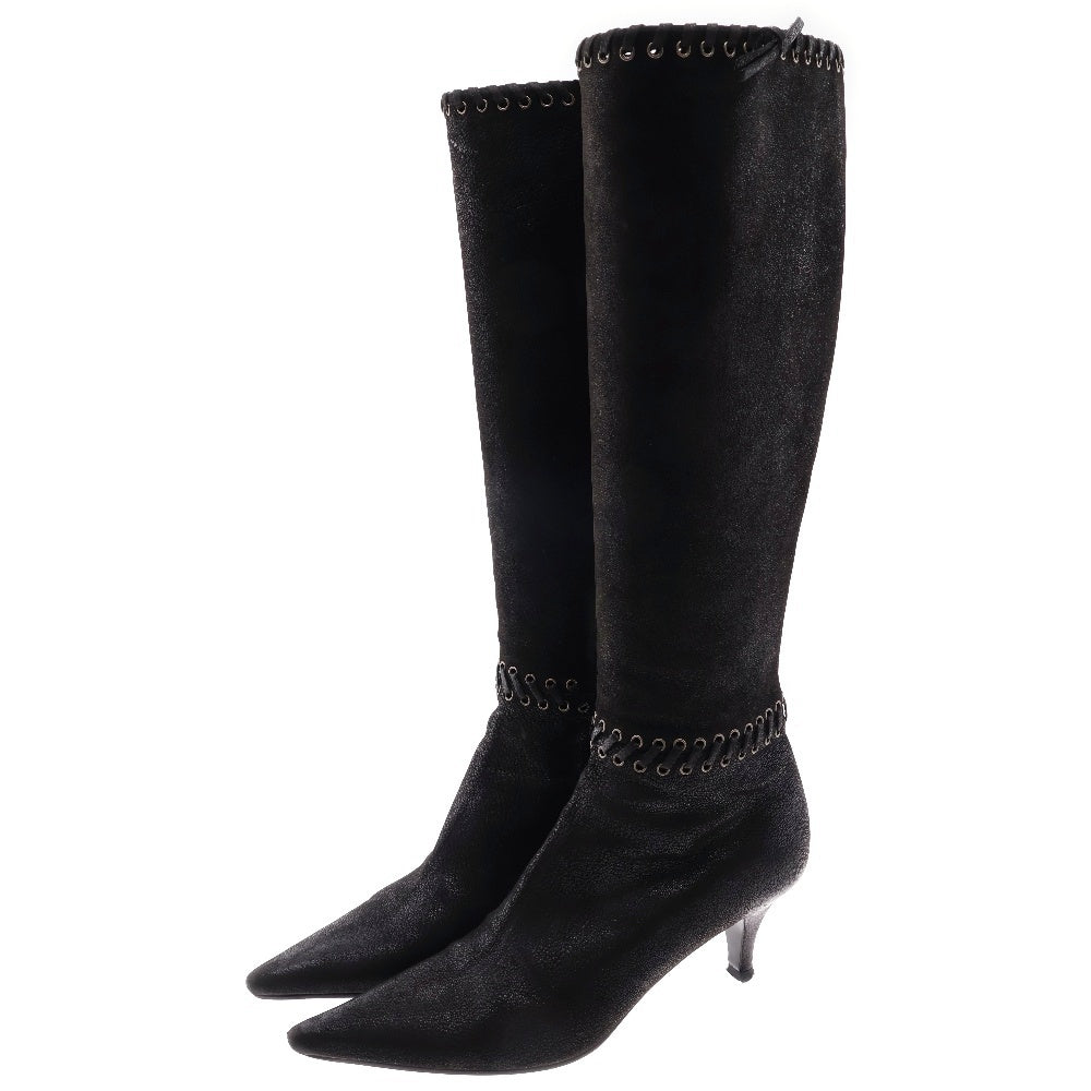 PRADA(プラダ) サイドジップ レザー ヒール ロングブーツ ブラック レディース 1W6507