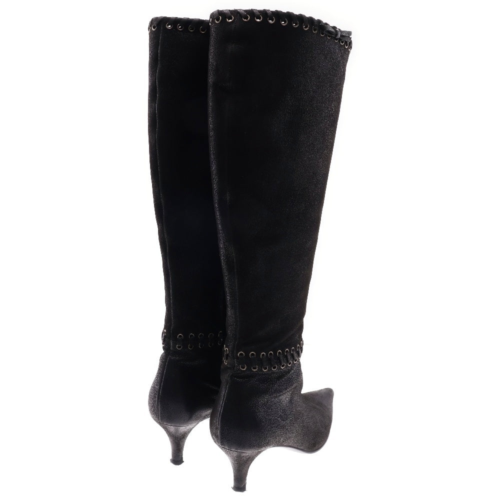 PRADA(プラダ) サイドジップ レザー ヒール ロングブーツ ブラック レディース 1W6507