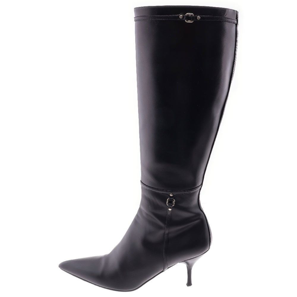 PRADA(プラダ) サイドジップ レザー ヒール ロングブーツ ブラック レディース 1W8251