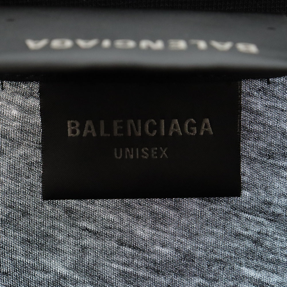 BALENCIAGA(バレンシアガ) 23SS Free Styling Tips Tee フロントロゴ プリントダメージ加工 半袖Tシャツカットソー ブラック 744439 TOVG2