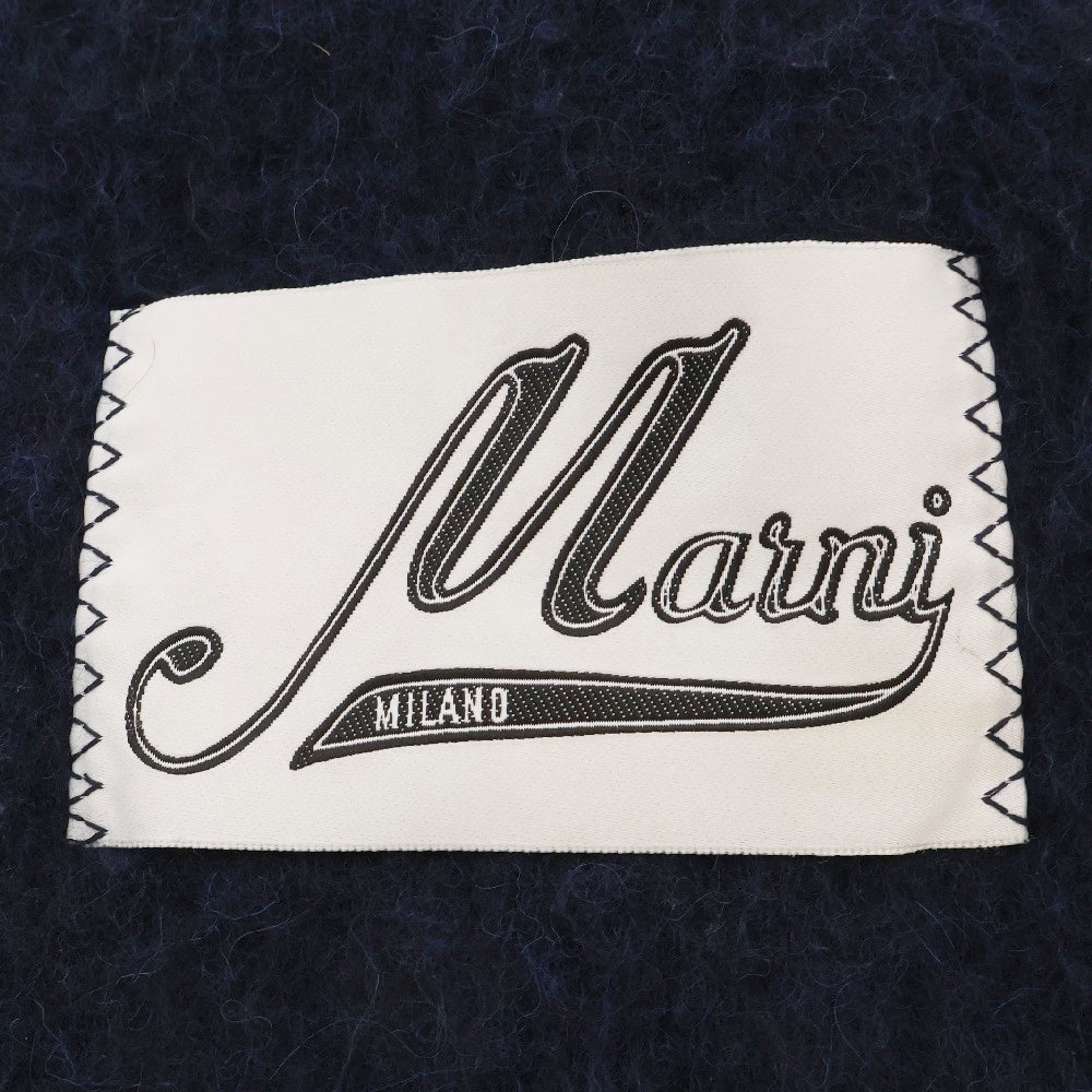 MARNI(マルニ) ロゴパッチ アルパカウールブレンド ブラッシュド スカーフ マフラー ネイビー