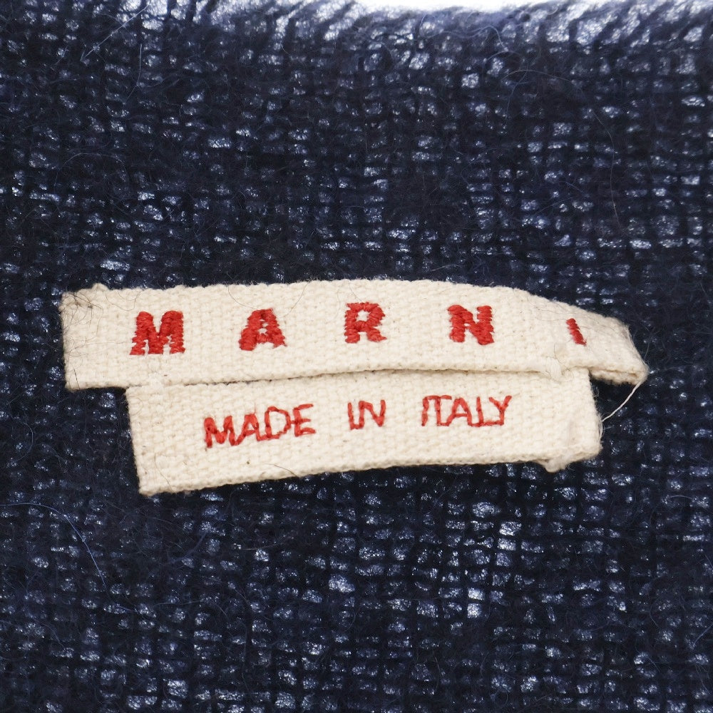 MARNI(マルニ) ロゴパッチ アルパカウールブレンド ブラッシュド スカーフ マフラー ネイビー