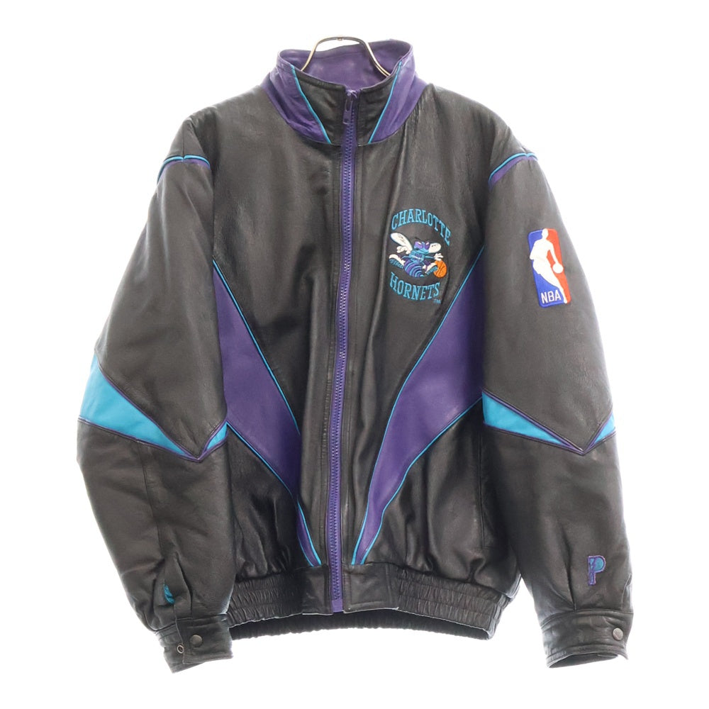 NO BRAND(ノーブランド) PRO PLAYER NBA HORNETS NBAホーネッツ レザージャケット ブラック/マルチカラー