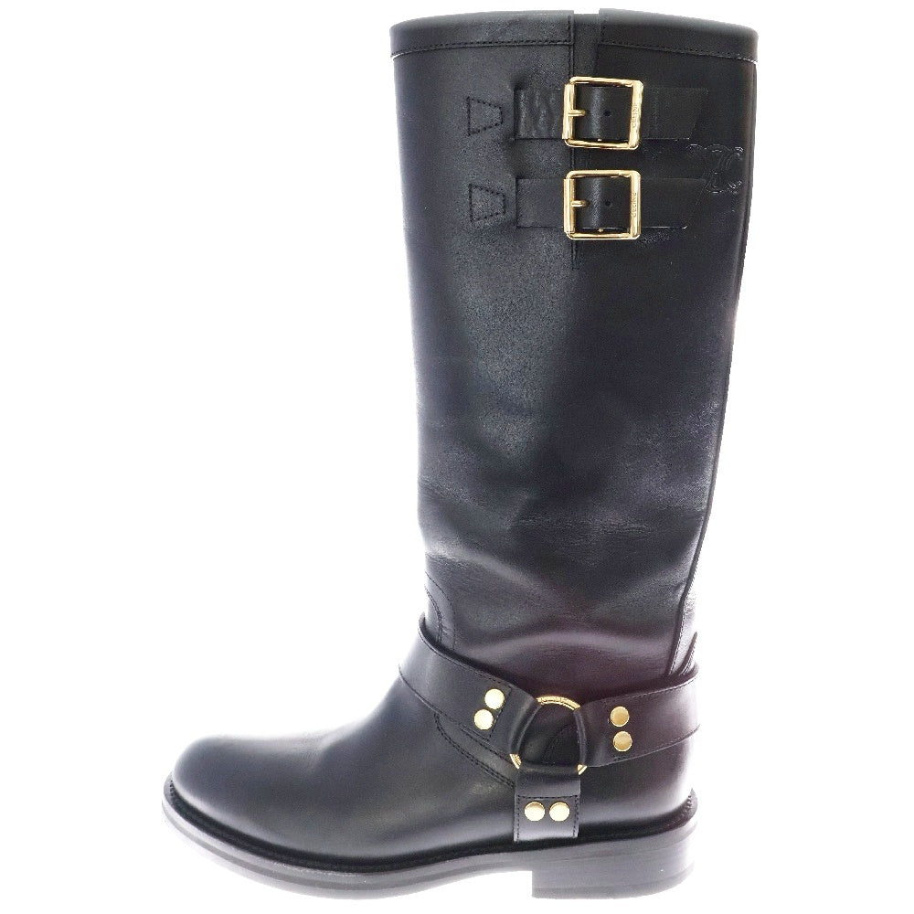 CELINE(セリーヌ) バイエディスリマン ハーネス ミッドバイカー レザーブーツ レディース ブラック BE0249