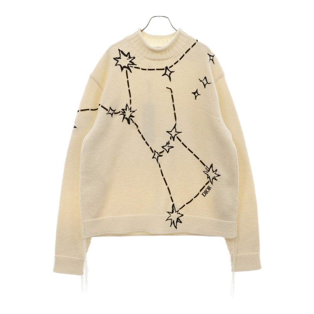DIOR(ディオール) 23AW Concelation Embroidery Knit Sweater 星座ロゴ刺繍 ウールブレンド ジャージー 長袖ニットセーター アイボリー 393M645AT611